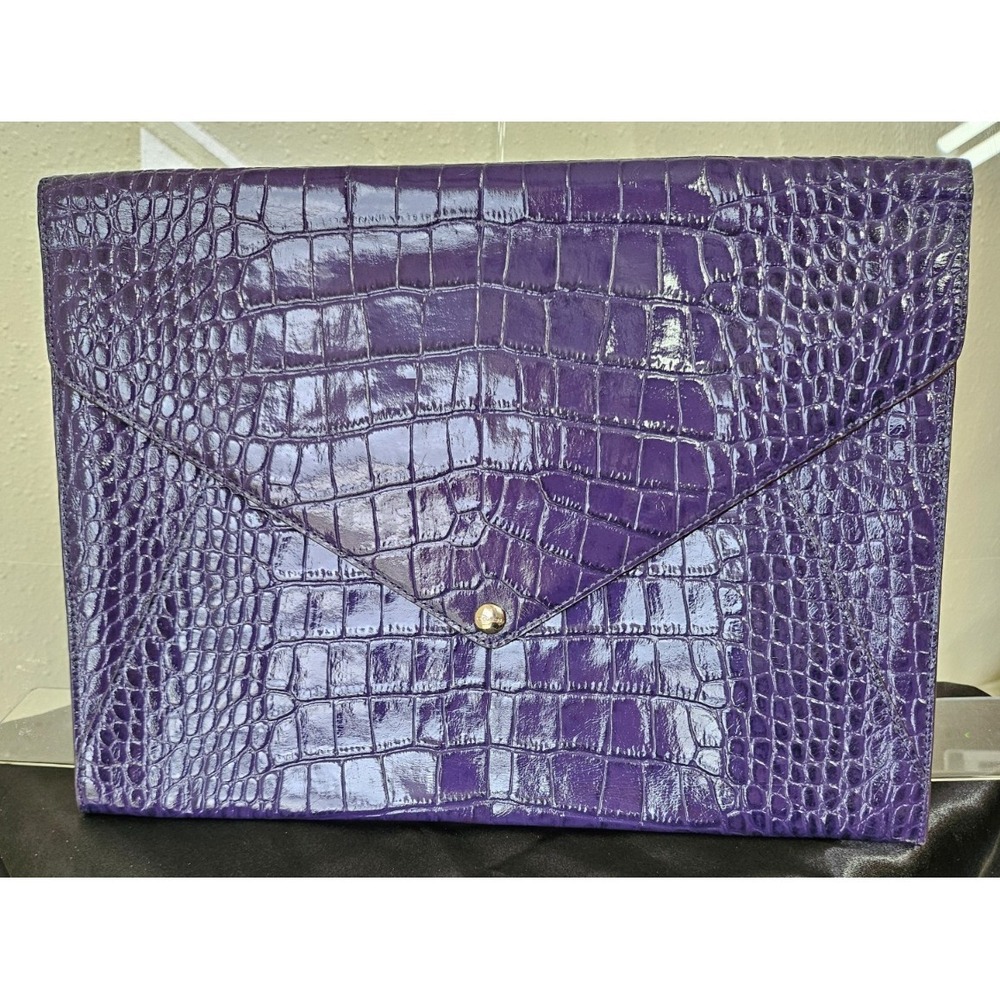 Coach Rare 67284 Black Violet Croc‑Embossed Tech Envelope/Clutch/Document Sleeve